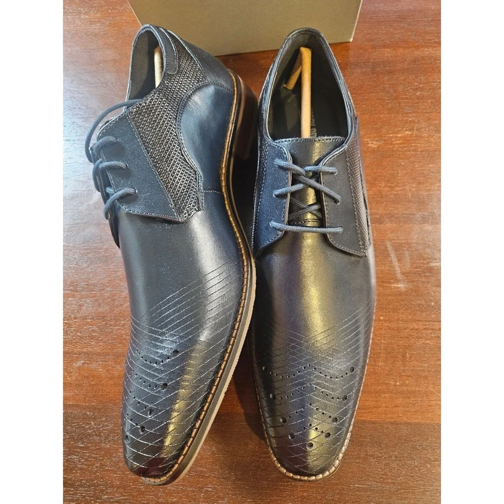 Stacy Adams Men's 11.5 Oxford Jovian Navy Marine Leather Dress Shoes 25504-410